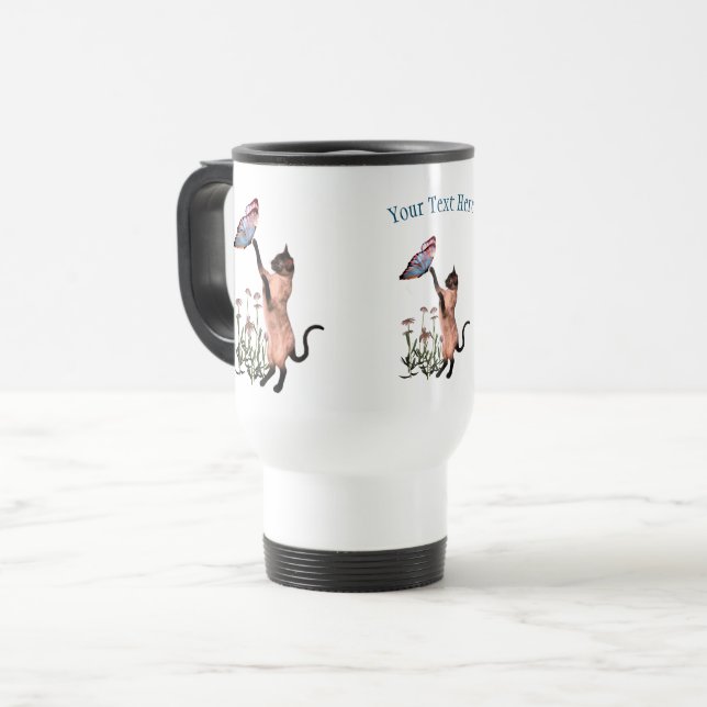 Siamese Cat Butterfly Daisy Personalized  Travel Mug (Front Left)