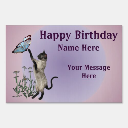 Siamese Cat Butterfly Happy Birthday Yard Sign