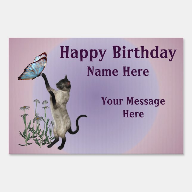 Siamese Cat Butterfly Happy Birthday Yard Sign (Front)