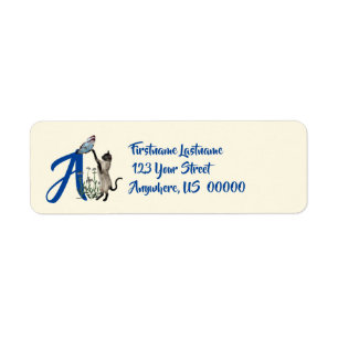 Siamese Cat Butterfly Monogram Initial A Address Label