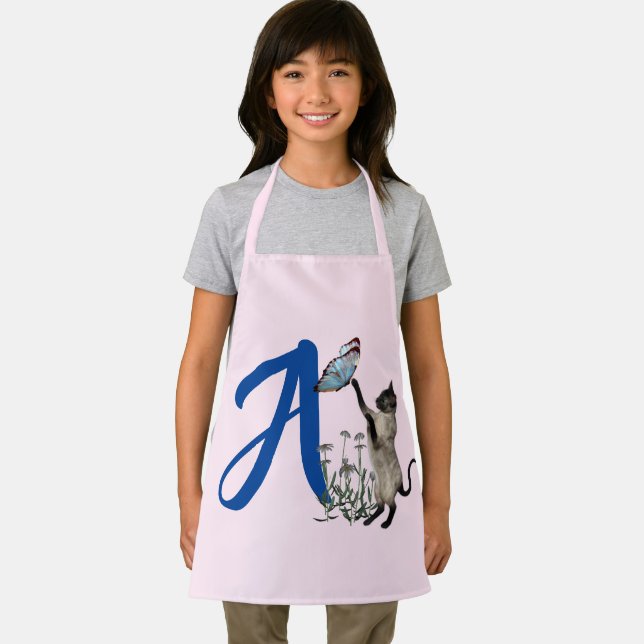 Siamese Cat Butterfly Monogram Initial A   Apron (Insitu)