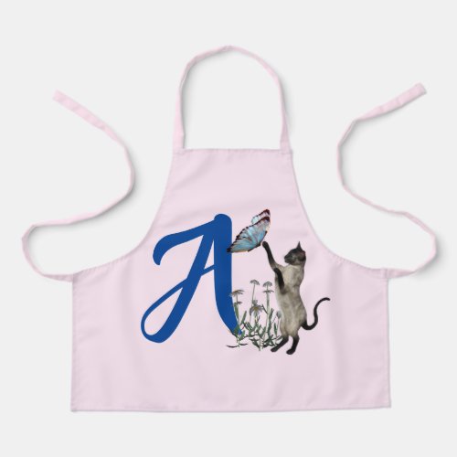 Siamese Cat Butterfly Monogram Initial A   Apron