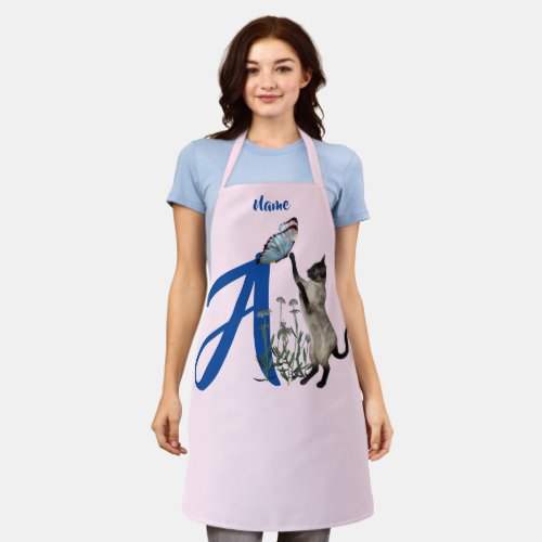 Siamese Cat Butterfly Monogram Initial A    Apron