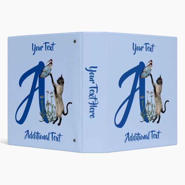 Siamese Cat Butterfly Monogram Initial A Custom 3 Ring Binder (Background)