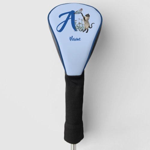 Siamese Cat Butterfly Monogram Initial A   Golf Head Cover