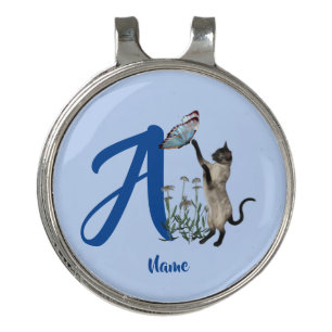 Siamese Cat Butterfly Monogram Initial A Name   Golf Hat Clip