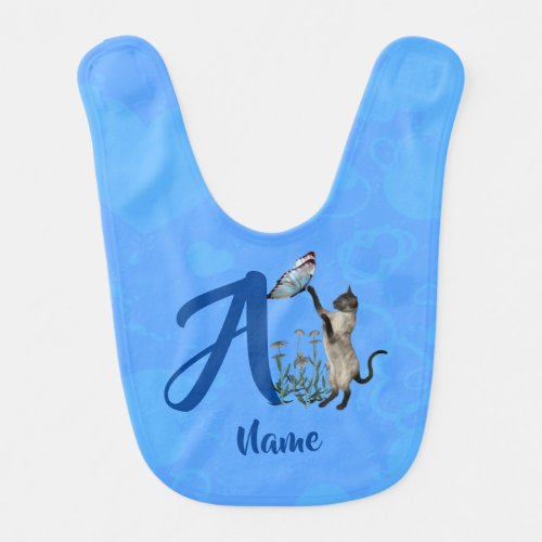 Siamese Cat Butterfly Monogram Initial A Your Name Baby Bib