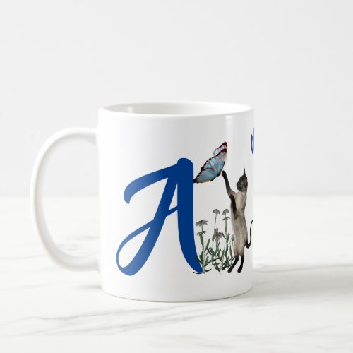 Siamese Cat Butterfly Monogram Initial A Your Name Coffee Mug