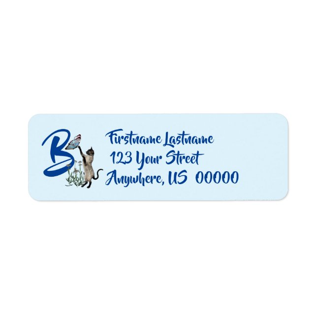 Siamese Cat Butterfly Monogram Initial B Address Label (Front)