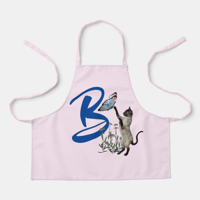 Siamese Cat Butterfly Monogram Initial B   Apron (Front)