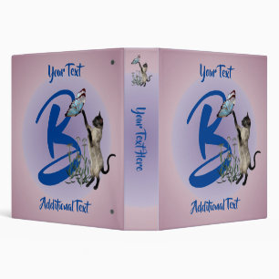 Siamese Cat Butterfly Monogram Initial B Custom 3 Ring Binder