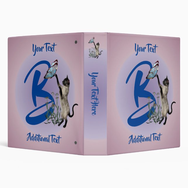 Siamese Cat Butterfly Monogram Initial B Custom 3 Ring Binder (Background)