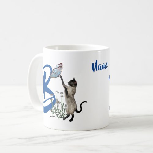 Siamese Cat Butterfly Monogram Initial B Name Coffee Mug