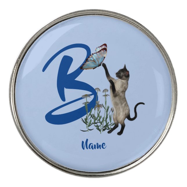 Siamese Cat Butterfly Monogram Initial B Name Golf Ball Marker (Front)