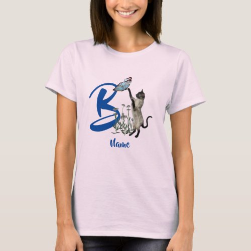 Siamese Cat Butterfly Monogram Initial B Name T_Shirt