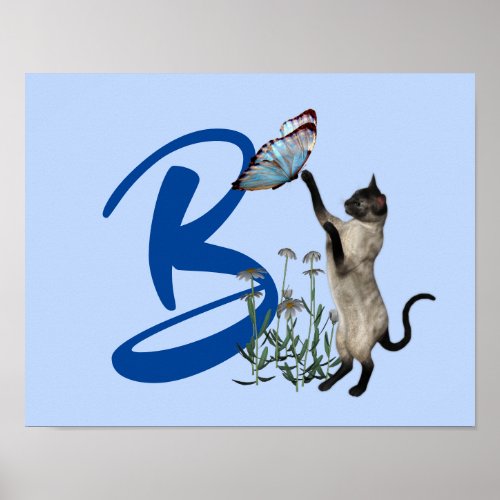 Siamese Cat Butterfly Monogram Initial B Poster