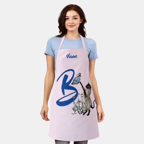 Siamese Cat Butterfly Monogram Initial B Your Name Apron