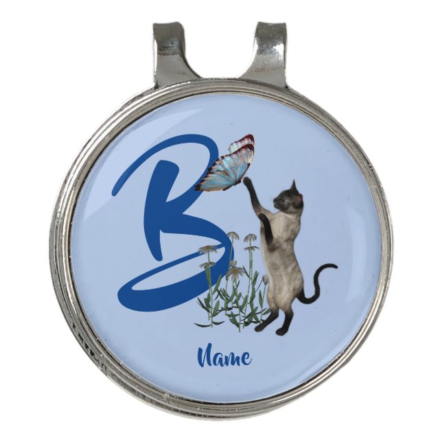 Siamese Cat Butterfly Monogram Initial B Your Name Golf Hat Clip (Front)