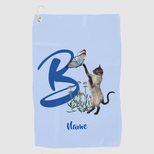 Siamese Cat Butterfly Monogram Initial B Your Name Golf Towel
