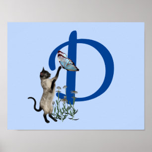 Siamese Cat Butterfly Monogram Initial D Poster