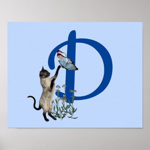 Siamese Cat Butterfly Monogram Initial D Poster