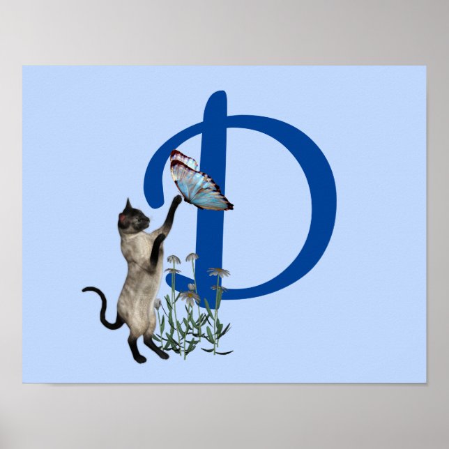 Siamese Cat Butterfly Monogram Initial D Poster (Front)