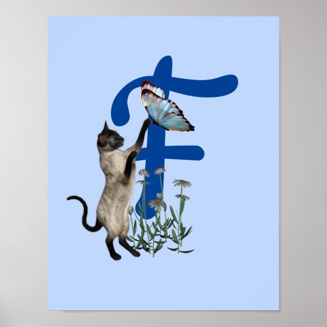 Siamese Cat Butterfly Monogram Initial F  Poster (Front)