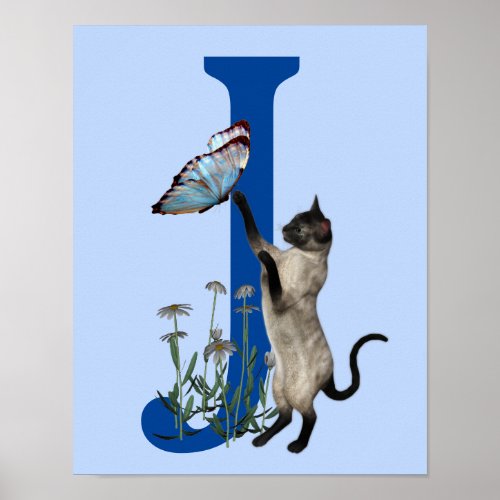 Siamese Cat Butterfly Monogram Initial J Poster