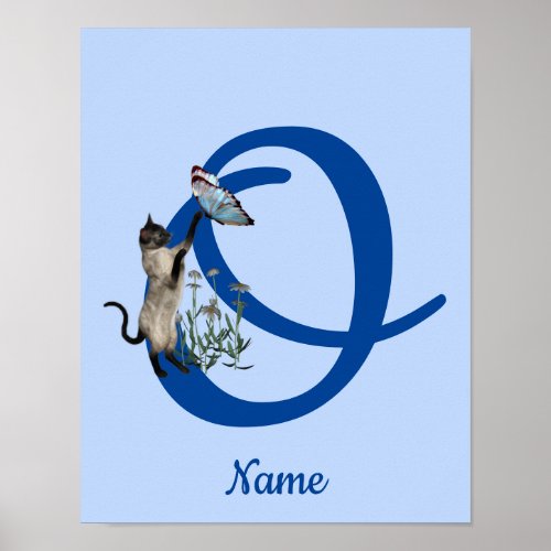 Siamese Cat Butterfly Monogram Initial O Name Poster