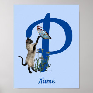 Siamese Cat Butterfly Monogram Initial P Name Poster