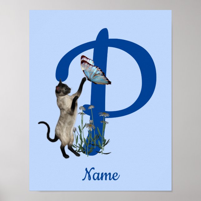 Siamese Cat Butterfly Monogram Initial P Name Poster (Front)