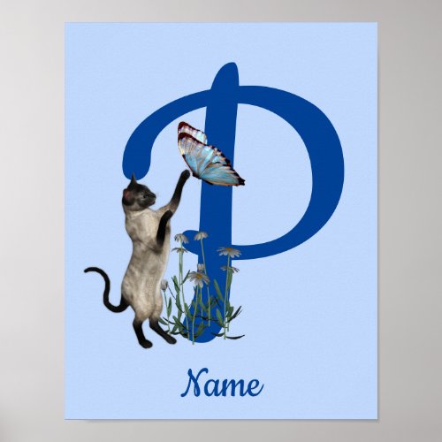 Siamese Cat Butterfly Monogram Initial P Your Name Poster