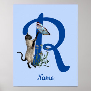 Siamese Cat Butterfly Monogram Initial R Name Poster