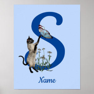 Siamese Cat Butterfly Monogram Initial S Name Poster