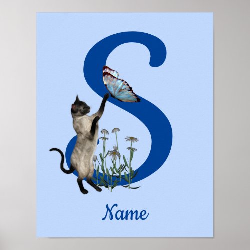 Siamese Cat Butterfly Monogram Initial S Your Name Poster