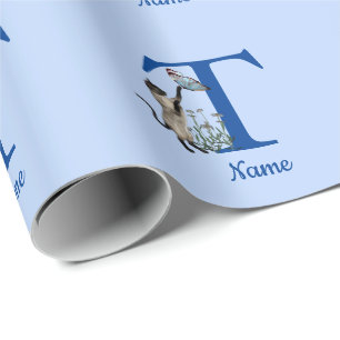 Siamese Cat Butterfly Monogram Initial T Name Wrapping Paper