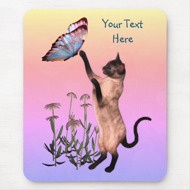 Siamese Cat Butterfly Personalized Mouse Pad (Front)