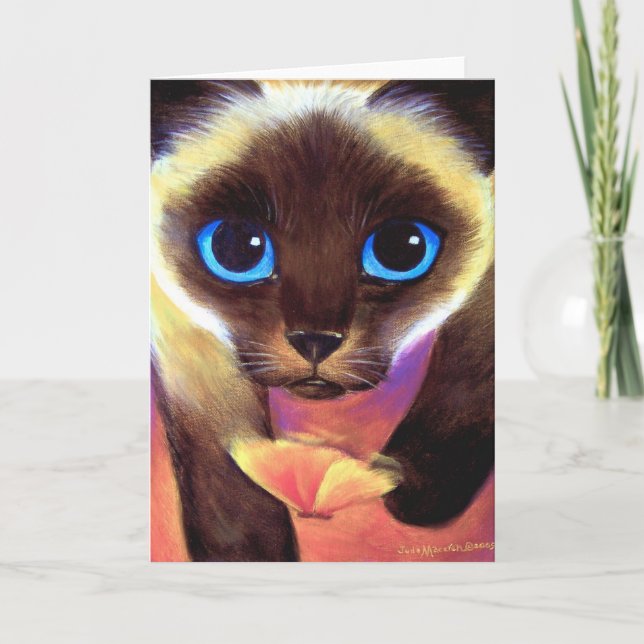 Siamese Cat Butterfly Whimsical Painting Art Card (Front)
