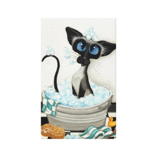 BOMBAY CAT TAKING A BATH   cat art print prints 13x19 glossy gift gifts 