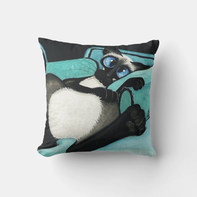 Siamese Cat by Bihrle Turquoise & Toes Throw Pillow (Front)