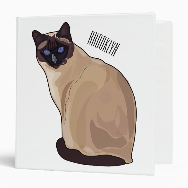 Siamese cat cartoon illustration  3 ring binder (Front/Inside)