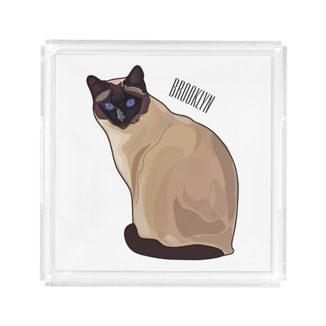 Siamese cat cartoon illustration  acrylic tray (Front)