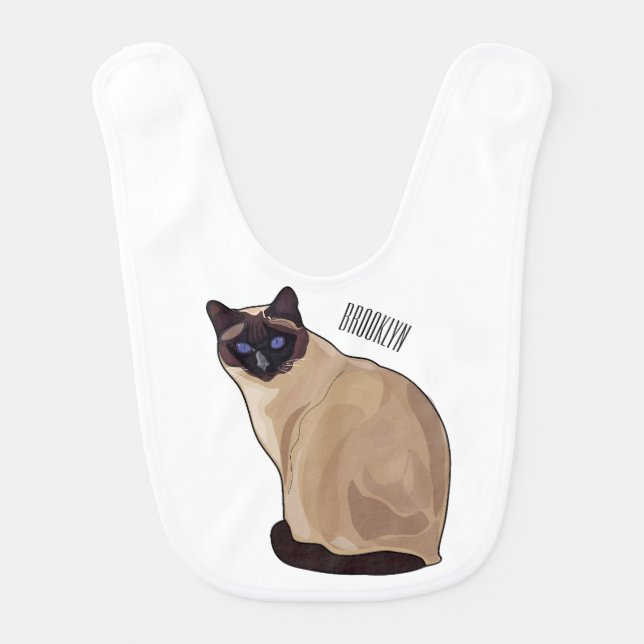 Siamese cat cartoon illustration  baby bib (Front)