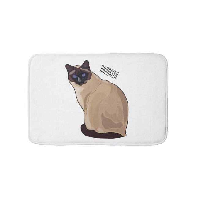 Siamese cat cartoon illustration  bath mat (Front)
