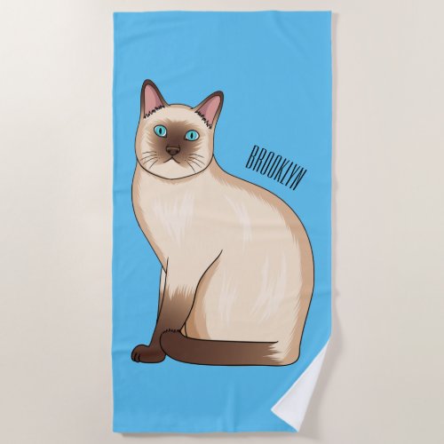 Siamese cat cartoon illustration beach towel