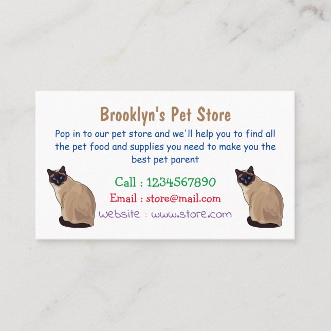 Siamese cat cartoon illustration business card (Front)