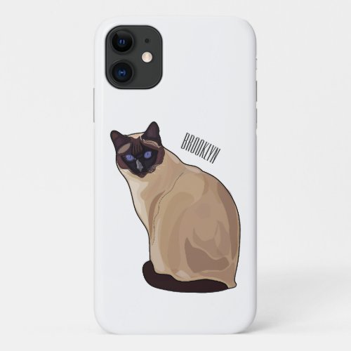 Siamese cat cartoon illustration  iPhone 11 case