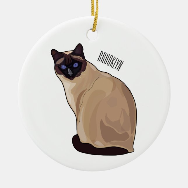 Siamese cat cartoon illustration  ceramic ornament (Front)