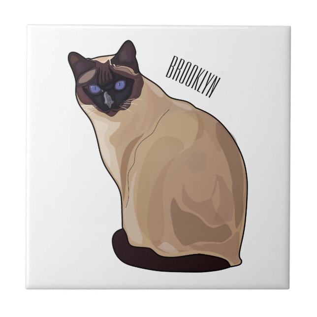 Siamese cat cartoon illustration  ceramic tile (Front)
