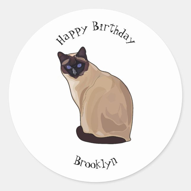 Siamese cat cartoon illustration classic round sticker (Front)